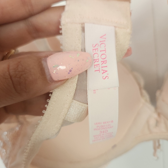 Victoria's Secret Pink Lace Very Sexy Push-up Underwire Bra Size 34D Rhinestones - Picture 5 of 7